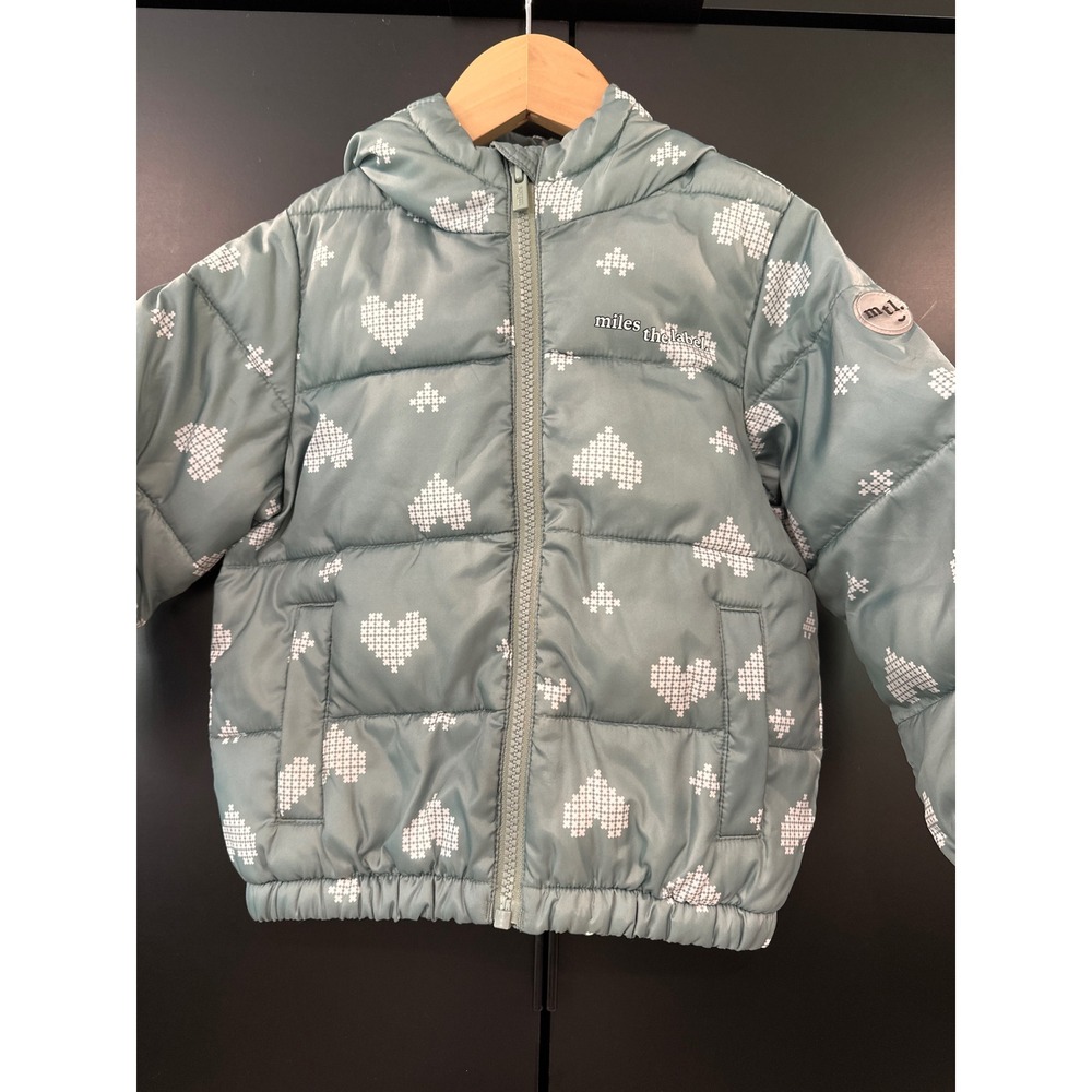 Miles the Label Toddler Sage Green Pixel Heart Puffer Jacket 2T 1905508